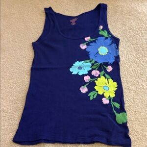 Old Navy Blue Tank Top with Floral Accents